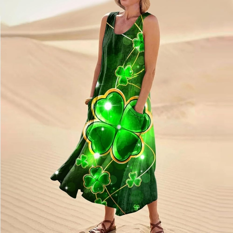 st patricks day outfit Niche Utama Home St Patricks Day Outfits for Women Sleeveless with Pockets Dresses